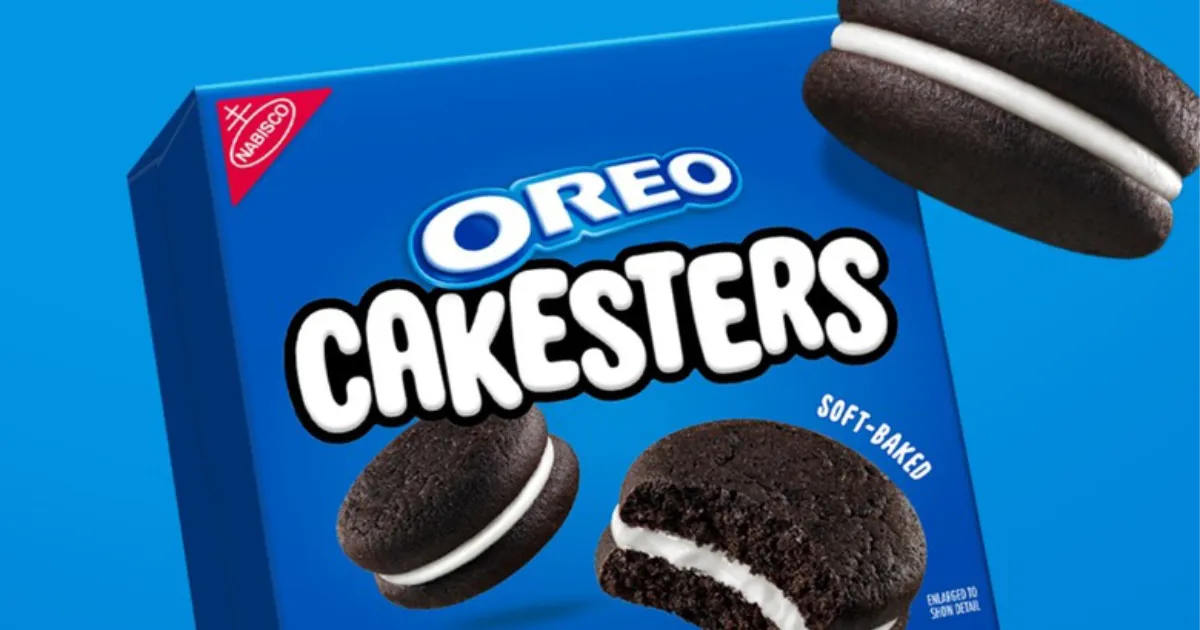 Nabisco Blue Oreo Cakesters box with soft-baked cream-filled chocolate cakes