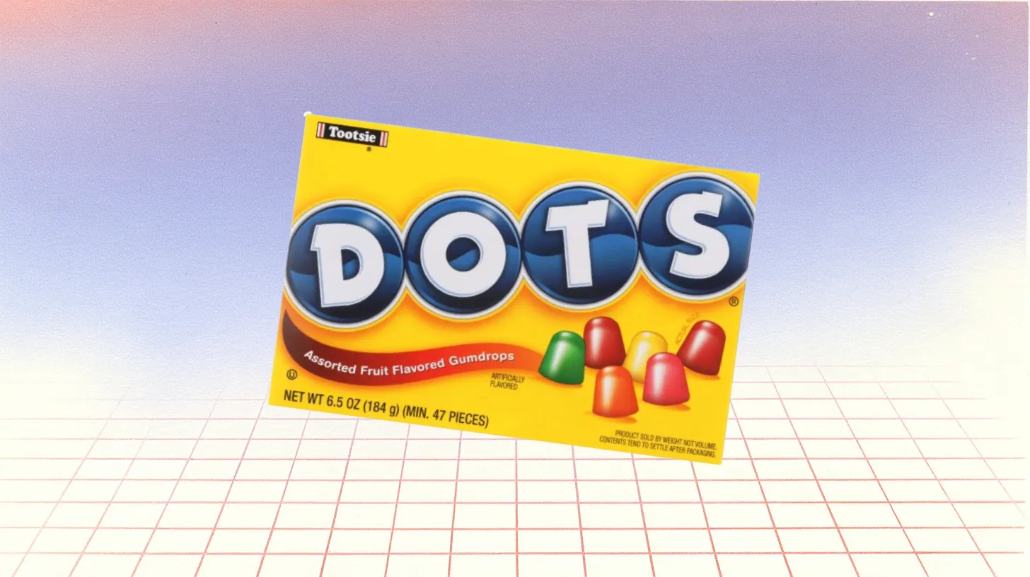 Tootsie DOTS yellow box of assorted fruit flavored gumdrops