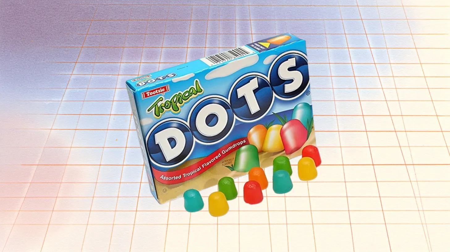 Tropical DOTS blue theater box with scattered colorful gumdrops