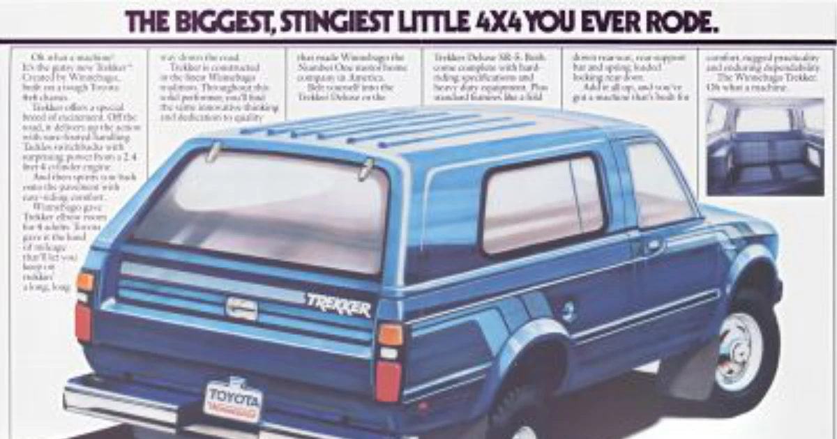Toyota Vintage Toyota Trekker brochure showing blue Winnebago-built 4x4 wagon