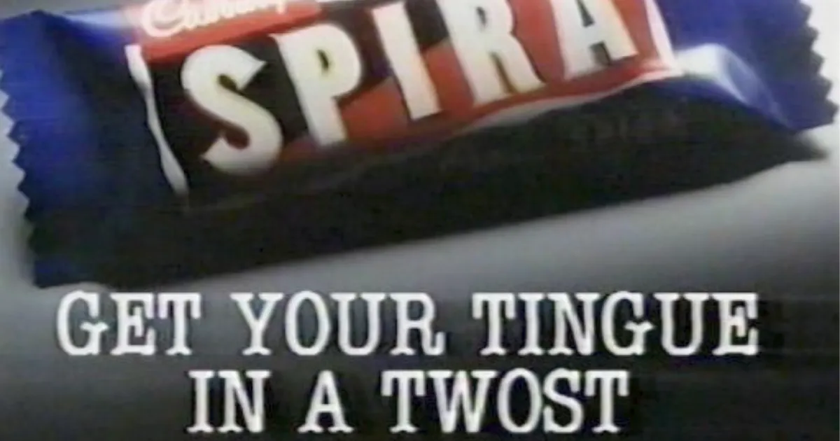 Cadbury Spira bar in blue wrapper from a vintage TV advert