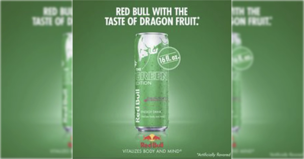 Launch ad for the dragon fruit Green Edition — Red Bull Red Bull Green Edition dragon fruit 16-ounce can in a launch advertisement