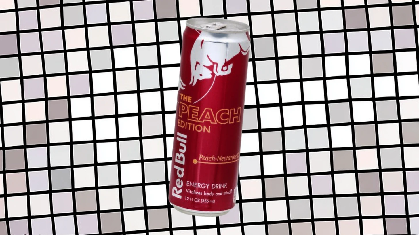 The original peach-nectarine Peach Edition can — Red Bull Red Bull Peach Edition peach-nectarine 12-ounce can, discontinued in January 2026
