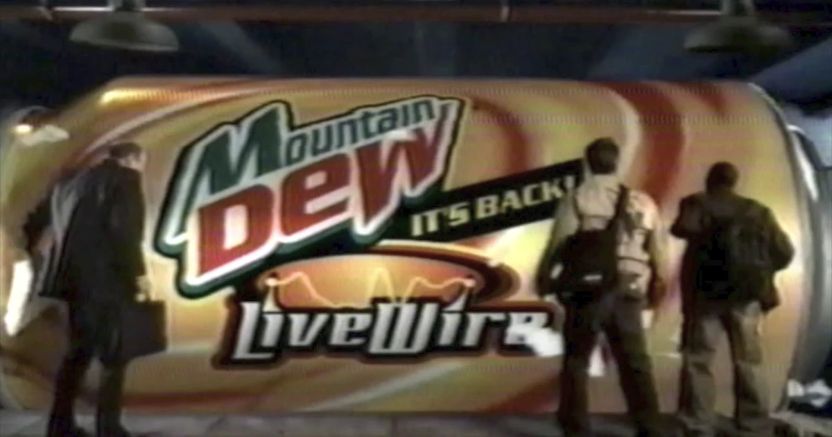 PepsiCo Giant Mountain Dew LiveWire can display in a TV commercial
