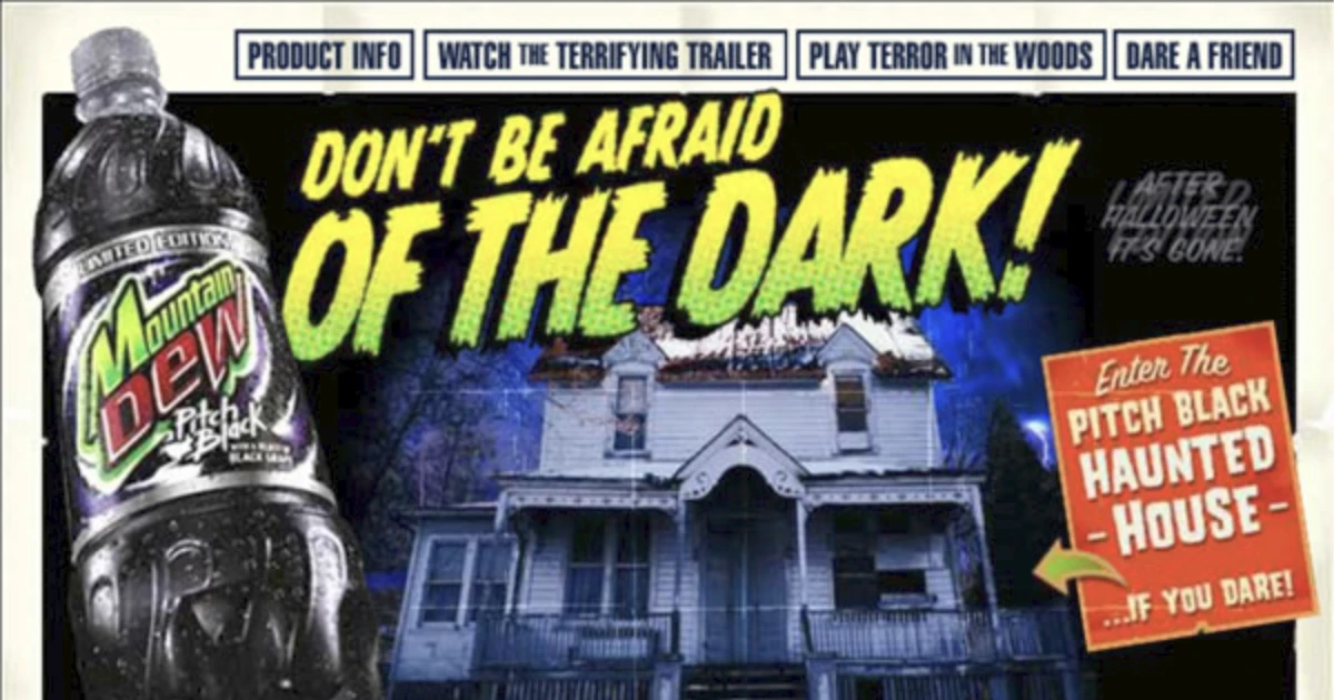 PepsiCo Mountain Dew Pitch Black haunted house web ad with bottle
