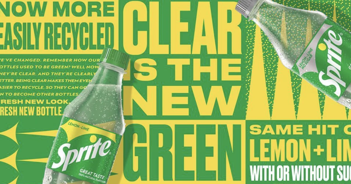 Sprite lemon-lime bottles on green Clear Is The New Green ad