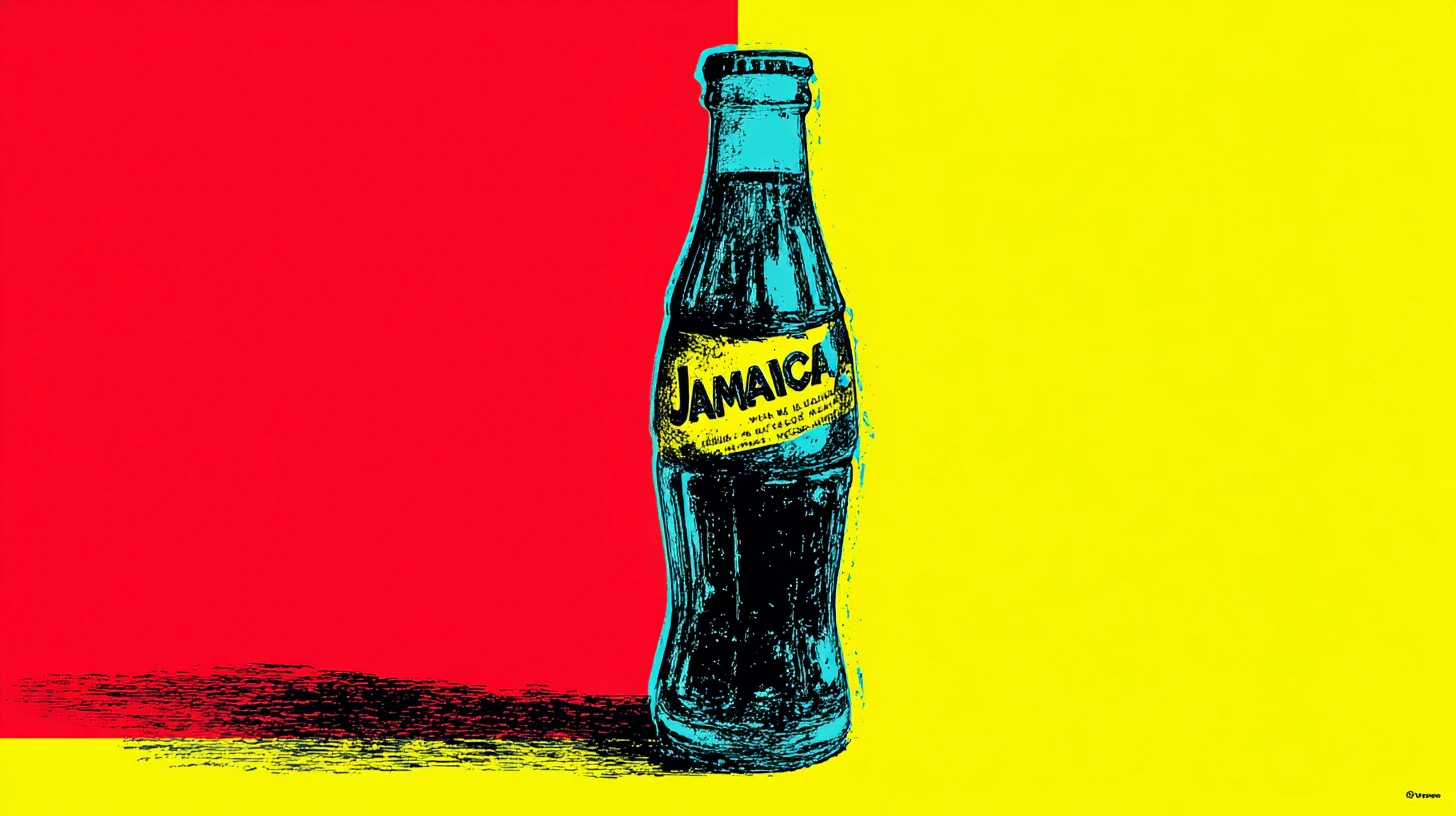Pop art Jamaica soda bottle © History Oasis Pop art soda bottle with a yellow Jamaica label on red