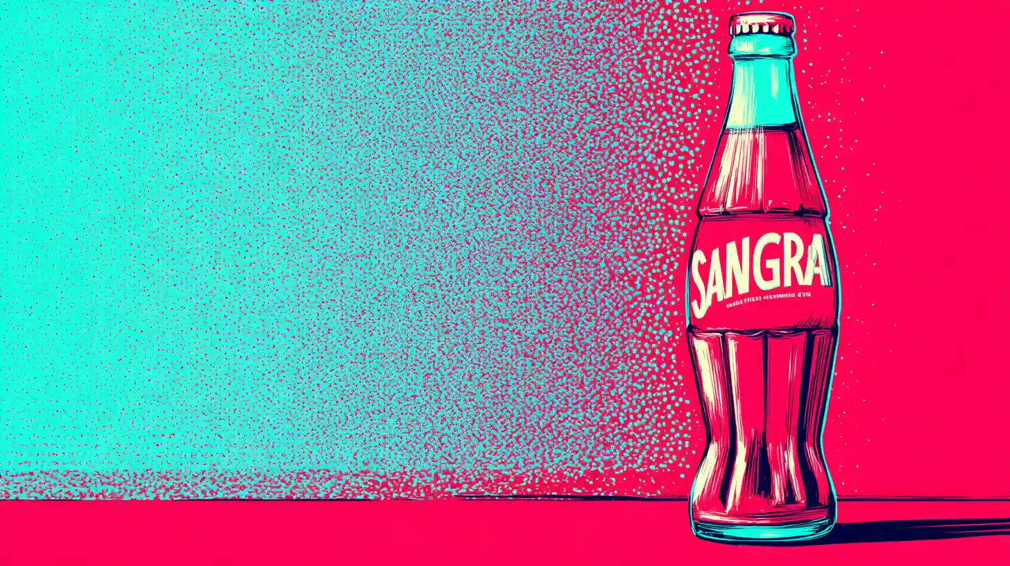 Pop art Sangria soda bottle © History Oasis Pop art red and teal soda bottle with a Sangria label