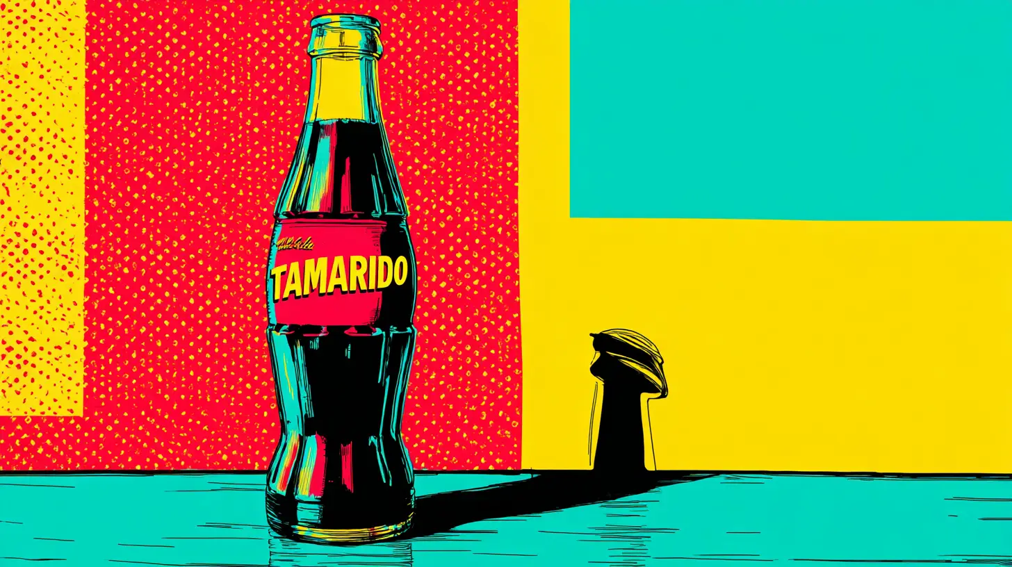 Pop art Tamarindo soda bottle © History Oasis Pop art dark soda bottle with a pink Tamarindo label
