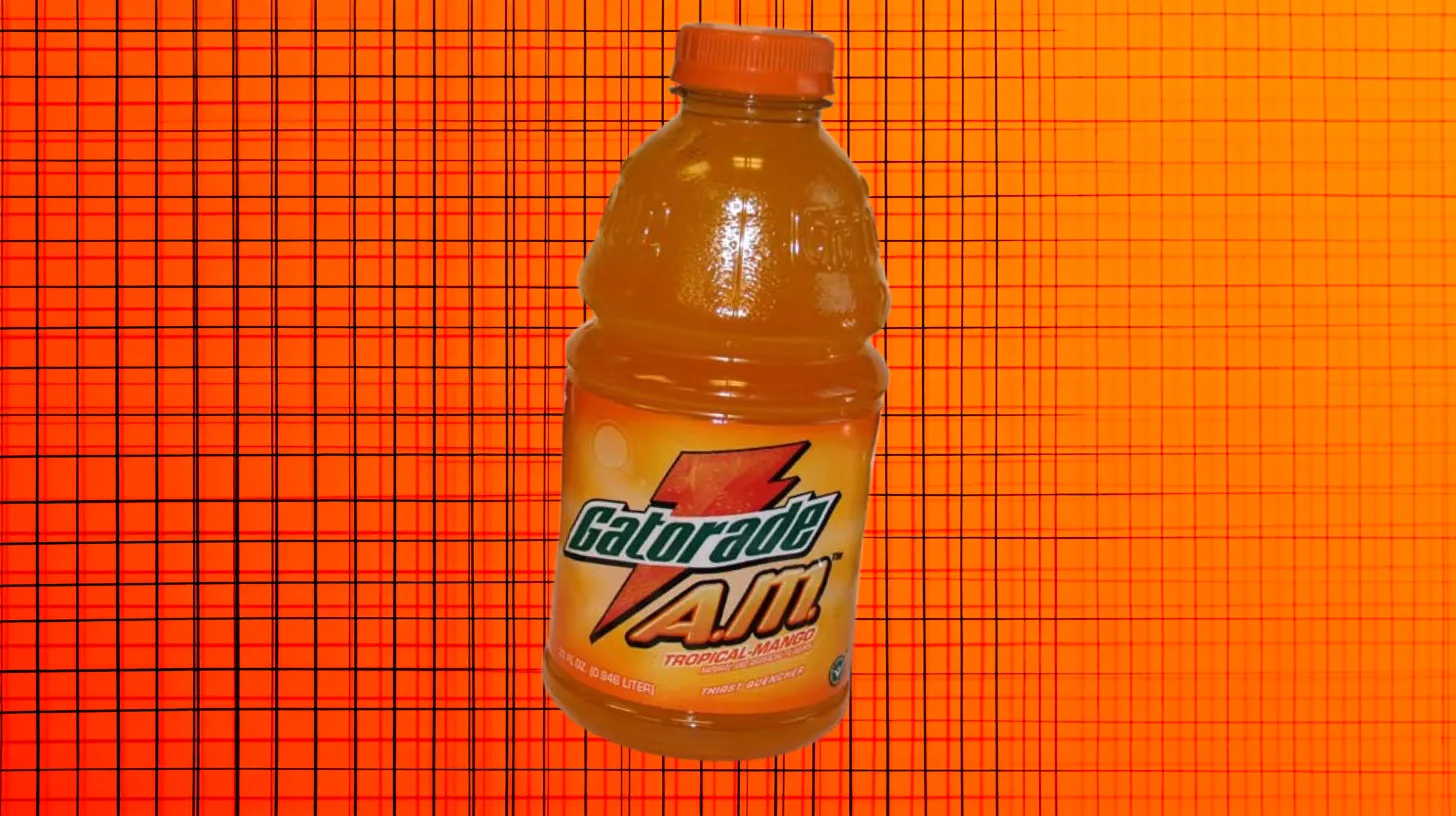 PepsiCo Gatorade A.M. Tropical Mango bottle of orange sports drink