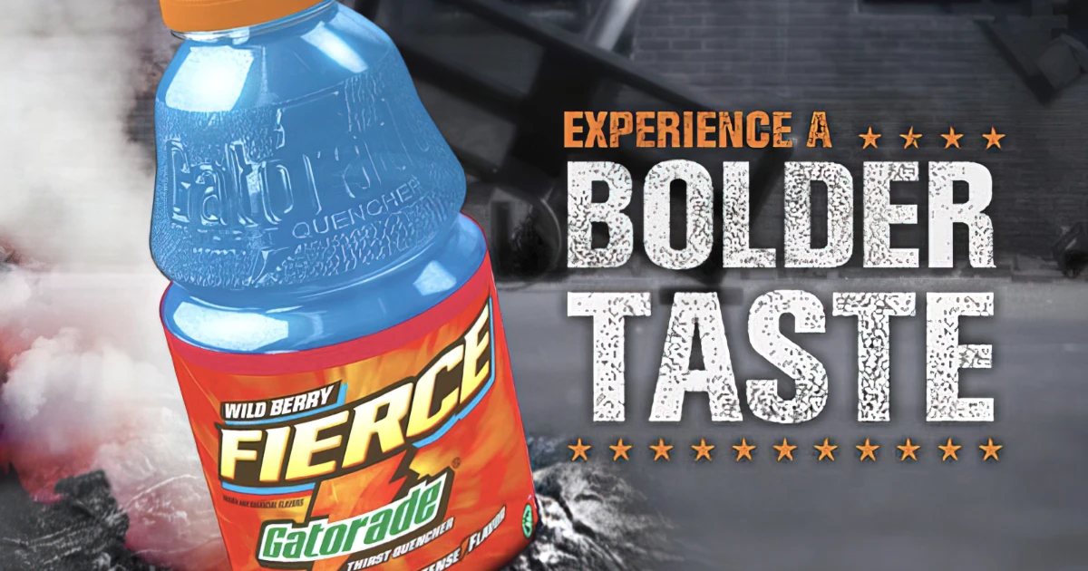 PepsiCo Gatorade Fierce Wild Berry bottle in Bolder Taste advertisement