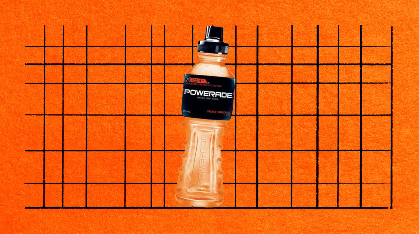 The Coca-Cola Company Powerade Orange Tangerine ION4 bottle with black label