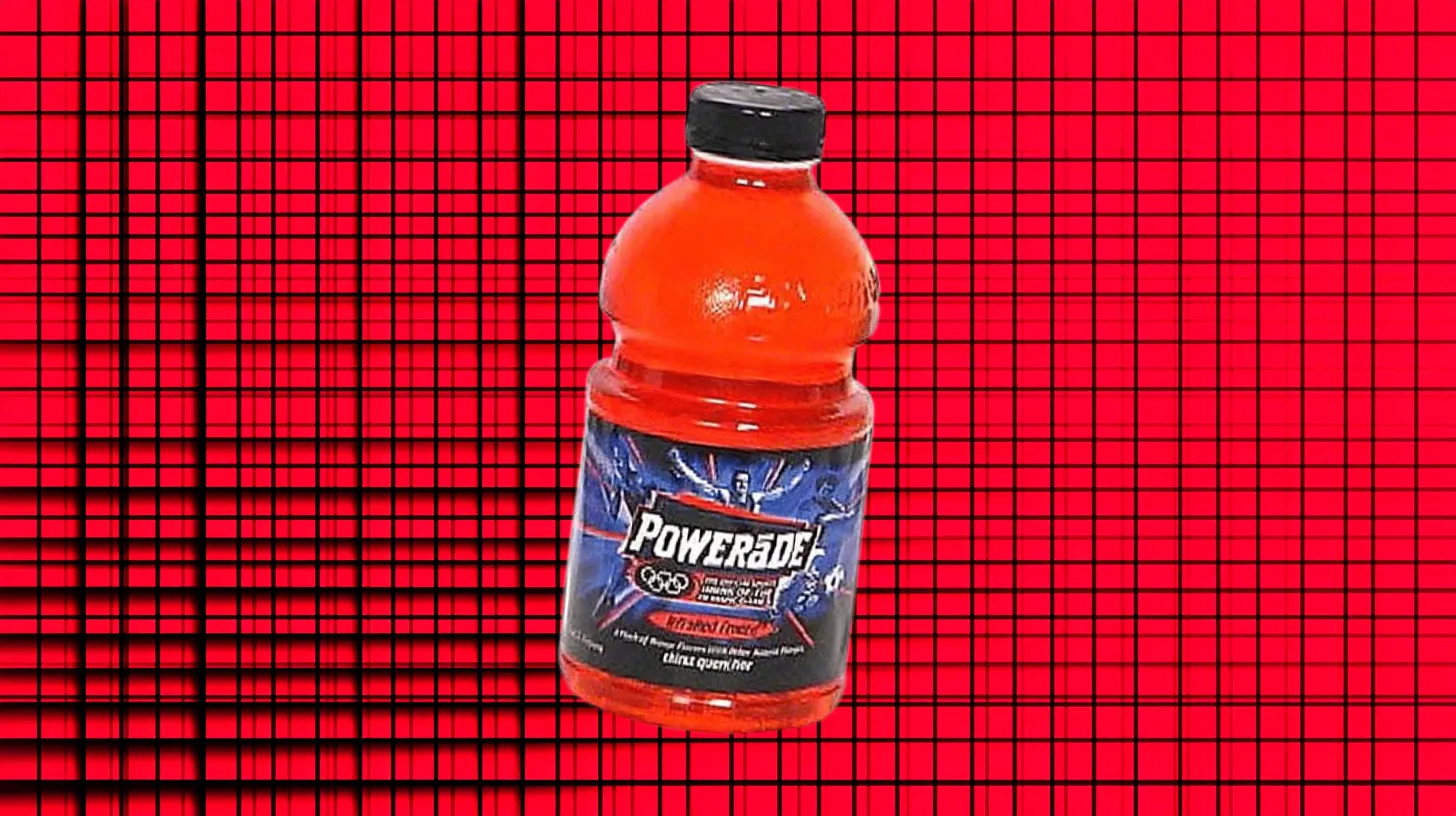 The Coca-Cola Company Bright red Powerade Infrared Freeze bottle with Olympic rings label
