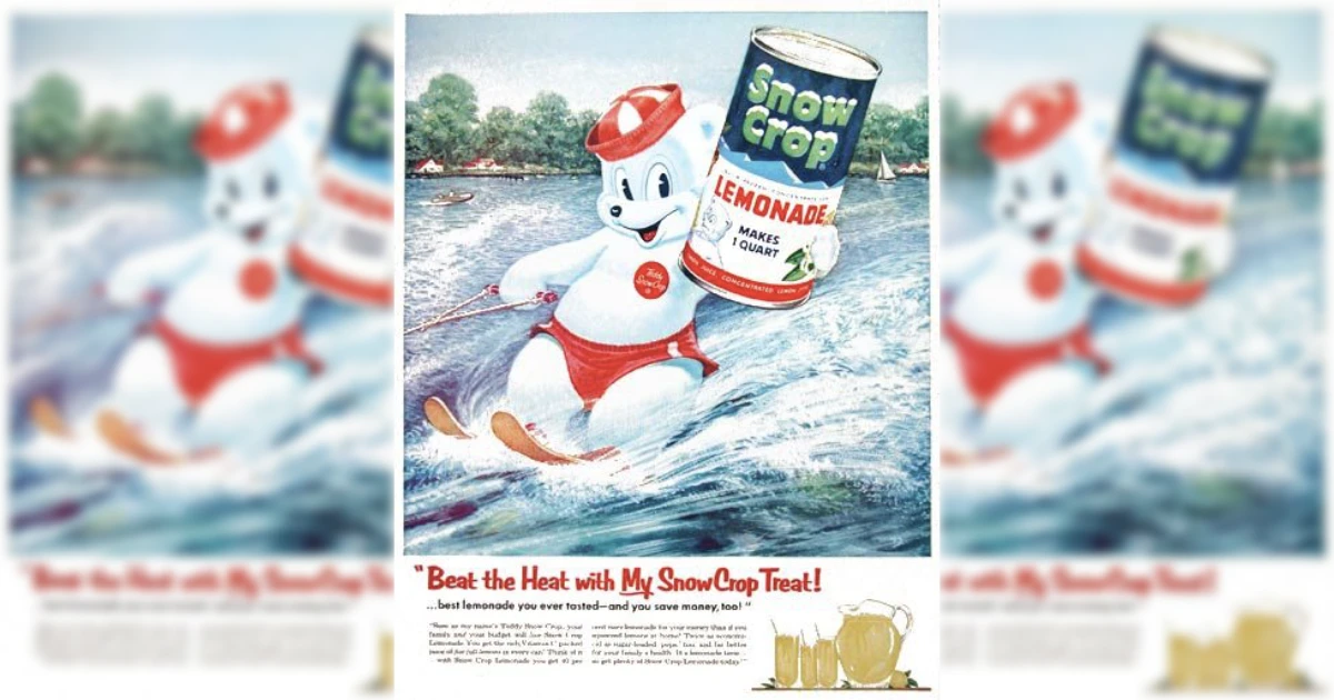 Snow Crop Vintage Snow Crop lemonade ad with polar bear mascot water skiing