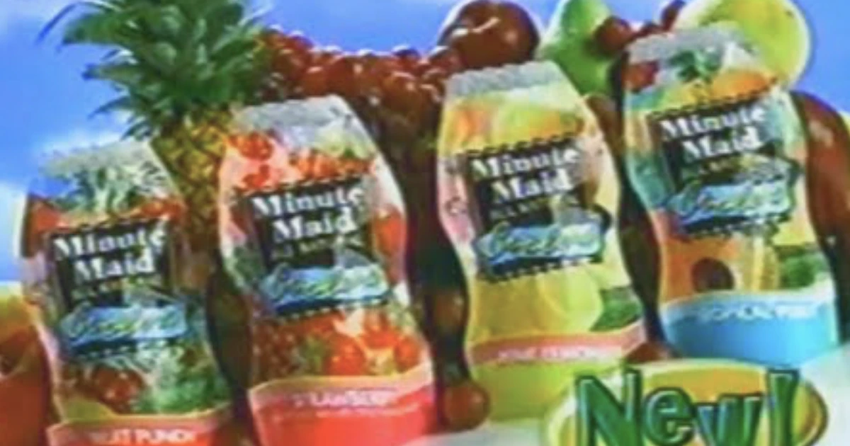 The Coca-Cola Company Minute Maid Coolers juice bottles from a vintage TV commercial