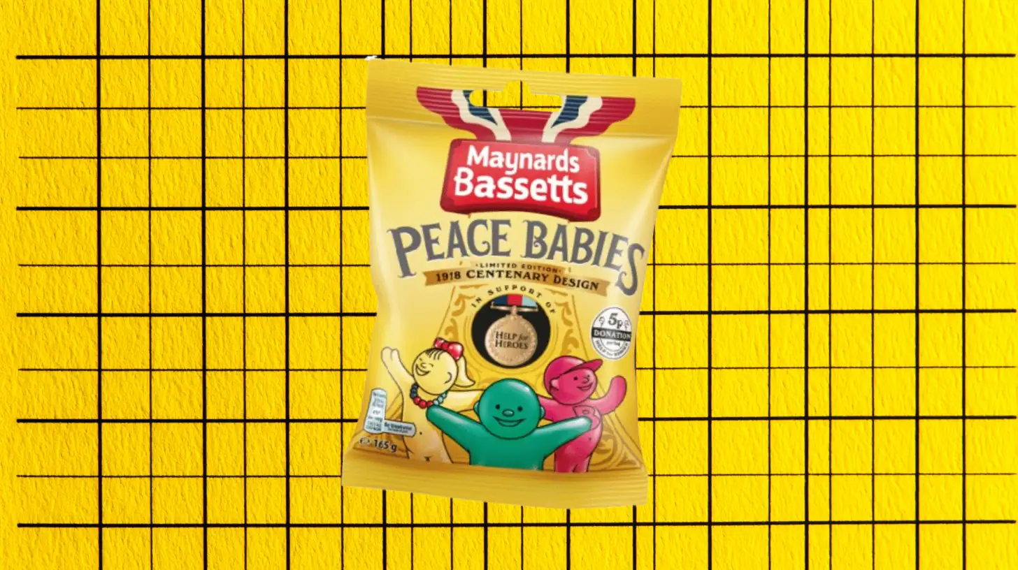 Bassetts Maynards Bassetts Peace Babies bag, 1918 centenary limited edition design