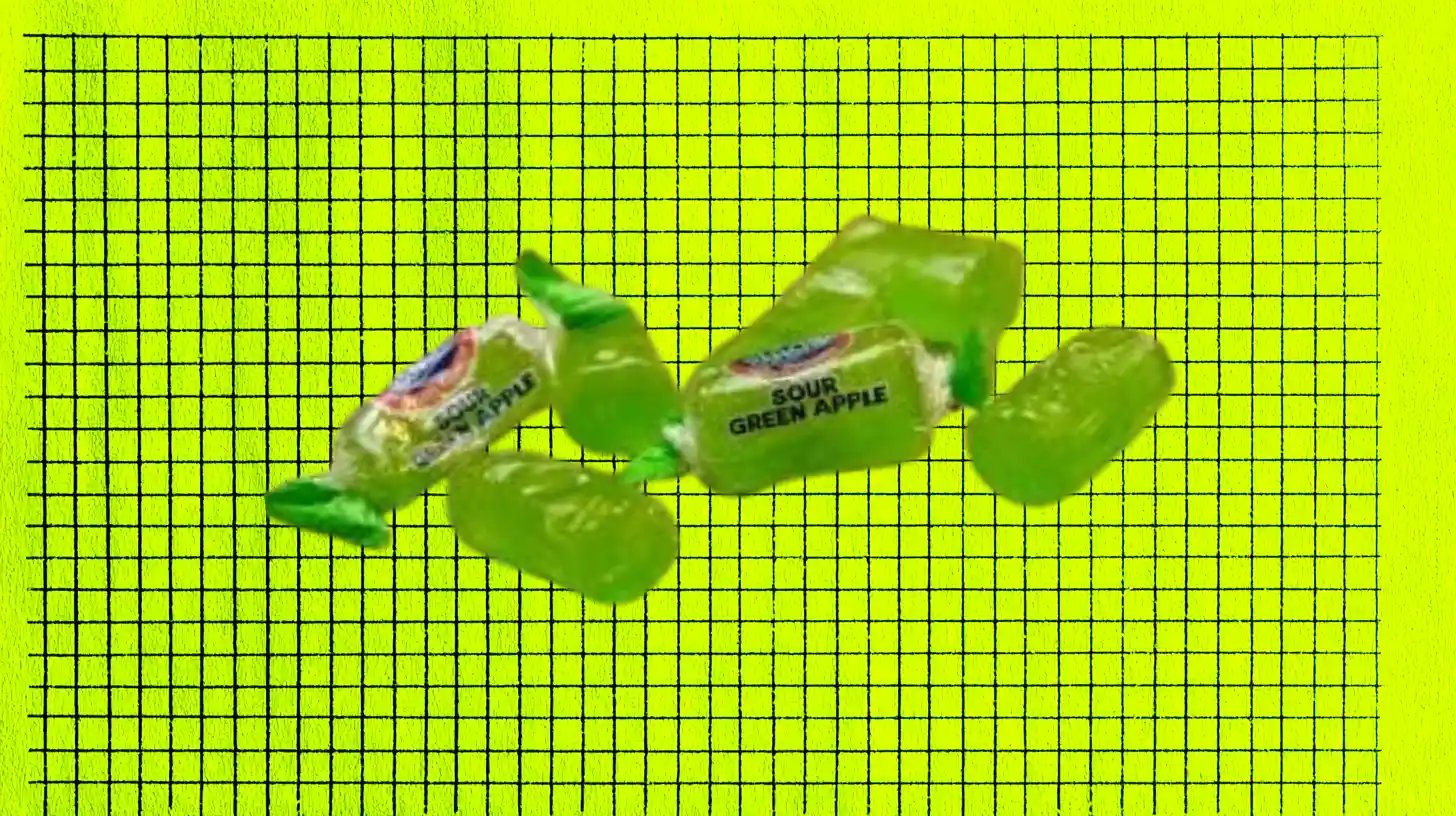 The Hershey Company Jolly Rancher Sour Green Apple hard candies wrapped and unwrapped