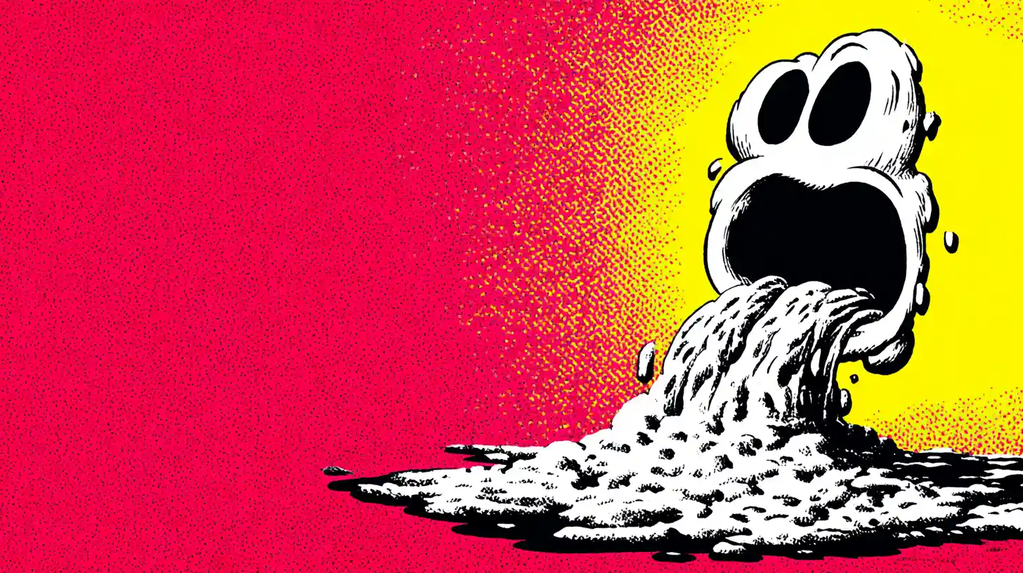 Vomit jelly bean illustration © History Oasis Cartoon face vomiting a pile of white sludge