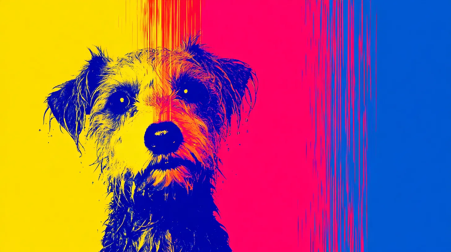 Wet Dog jelly bean illustration © History Oasis Soaked scruffy terrier portrait in bright pop art colors