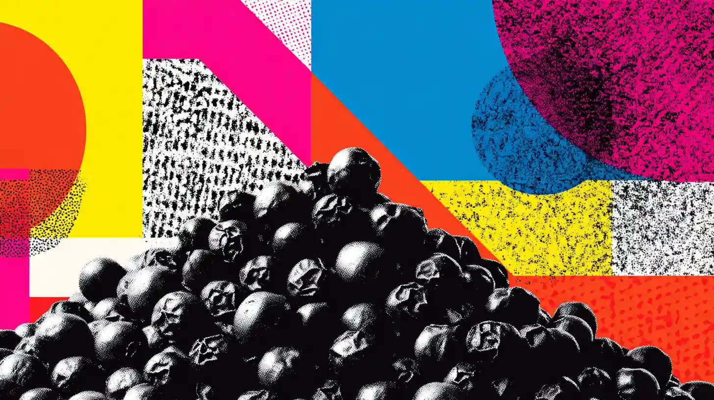 Black Pepper jelly bean illustration © History Oasis Pile of black peppercorns against pop art geometric shapes