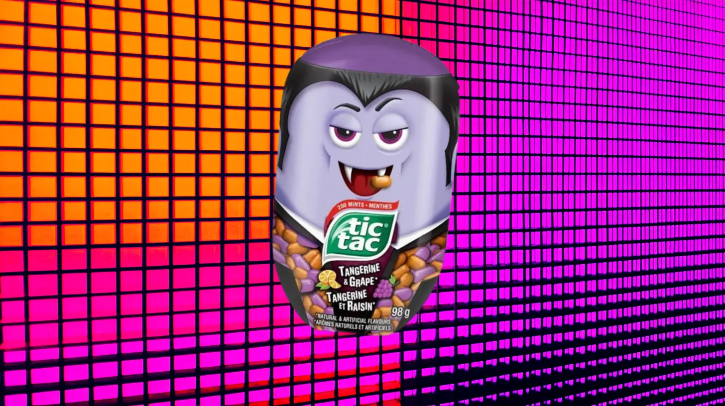 Ferrero Tic Tac Tangerine and Grape mix in vampire Halloween bottle