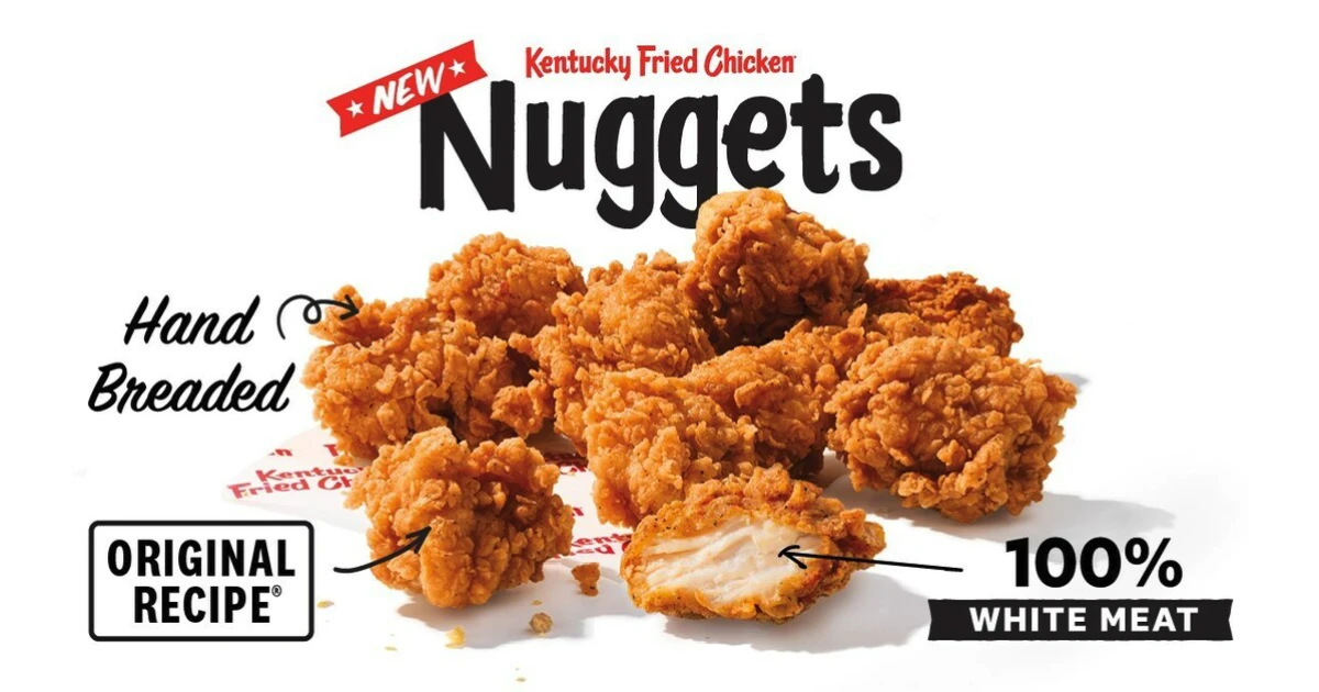 KFC chicken nuggets ad labeled hand breaded original recipe