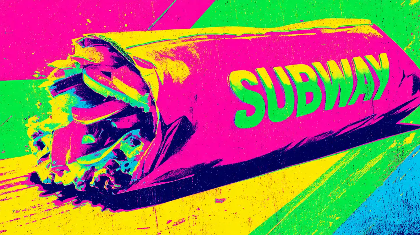 Subway gyro illustration © History Oasis Wrapped gyro in Subway branded paper, pop art style