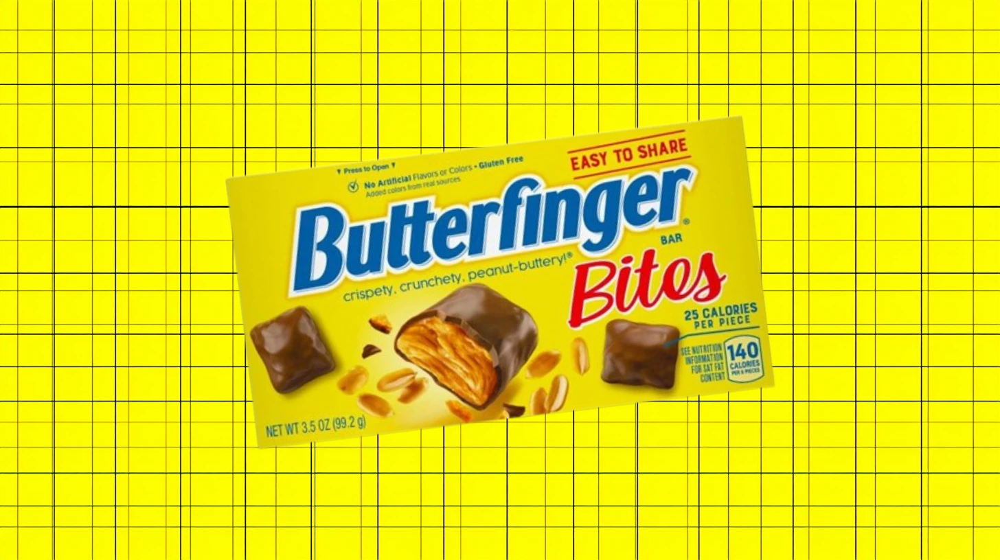Nestle Yellow Butterfinger Bites sharing box with chocolate-covered candy pieces