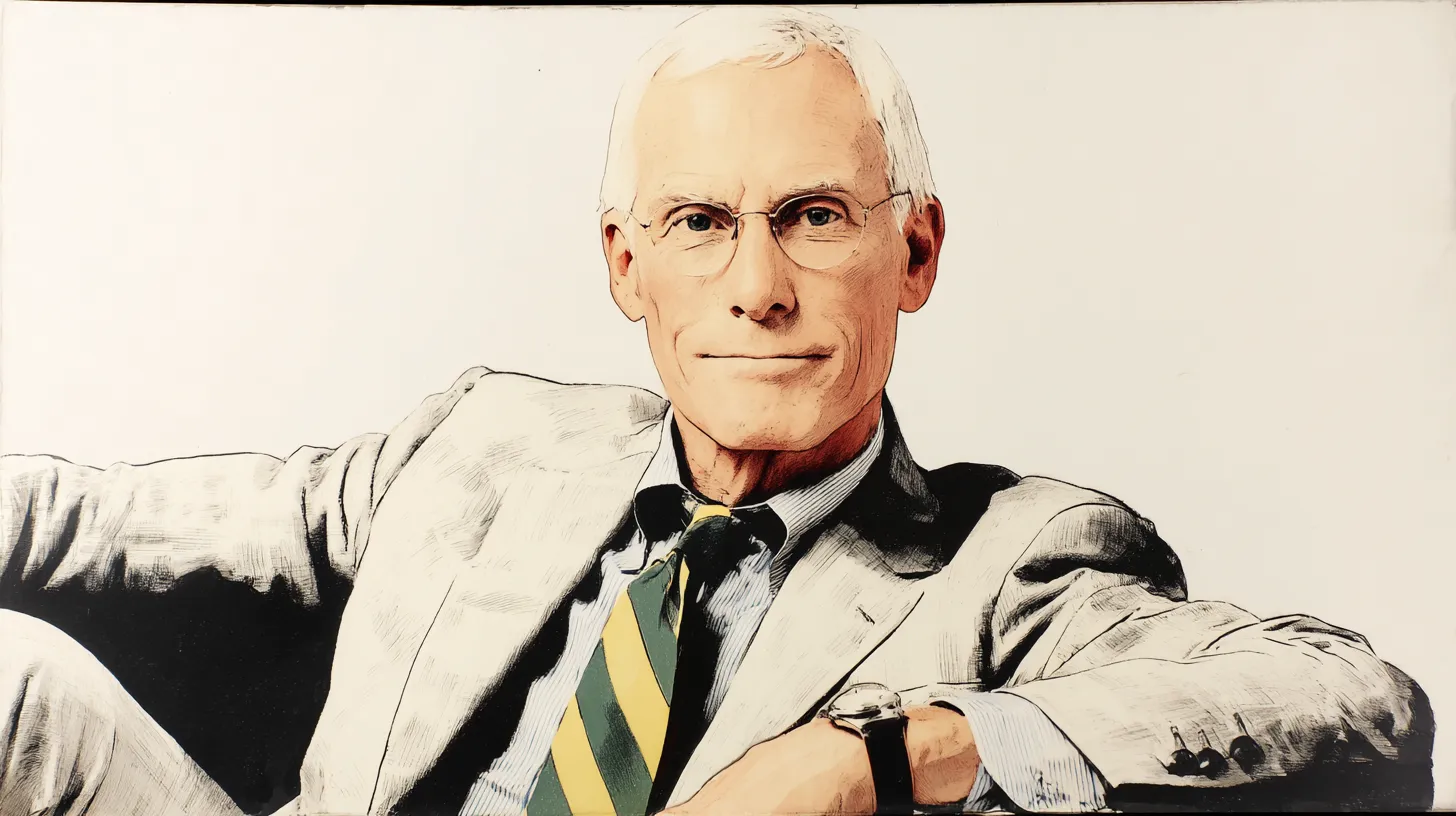 James W. Near, the former franchisee who ran Wendy’s from 1989 to 1995 © History Oasis Illustrated portrait of former Wendy’s CEO James W. Near in a light suit and green striped tie