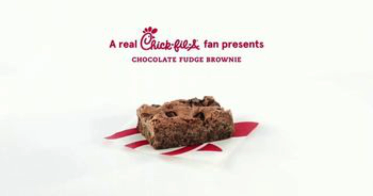 Chick-fil-A chocolate fudge brownie on a red striped wrapper