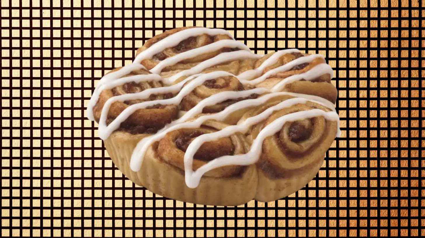 Chick-fil-A cinnamon cluster pastry with white icing drizzle