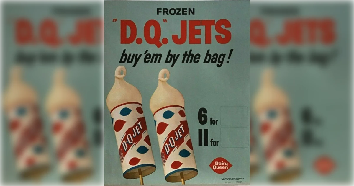 Dairy Queen Vintage D.Q. Jets frozen novelty poster showing two striped ice cream pops
