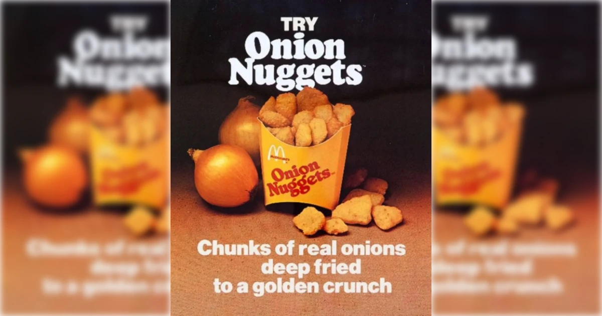 McDonald’s Onion Nuggets vintage print advertisement with red carton