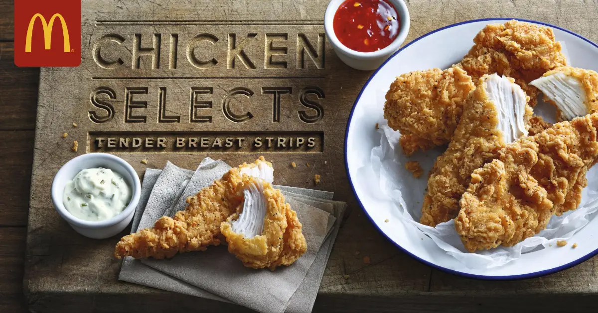 McDonald’s Chicken Selects breaded chicken tenders with dipping sauces