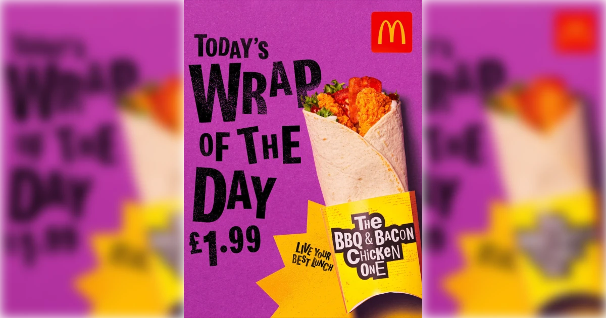 McDonald’s UK Wrap of the Day poster, BBQ bacon chicken wrap