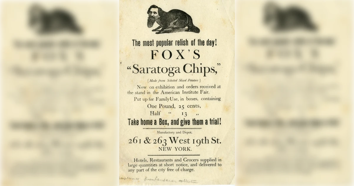 Antique Fox's Saratoga Chips advertising card from New York