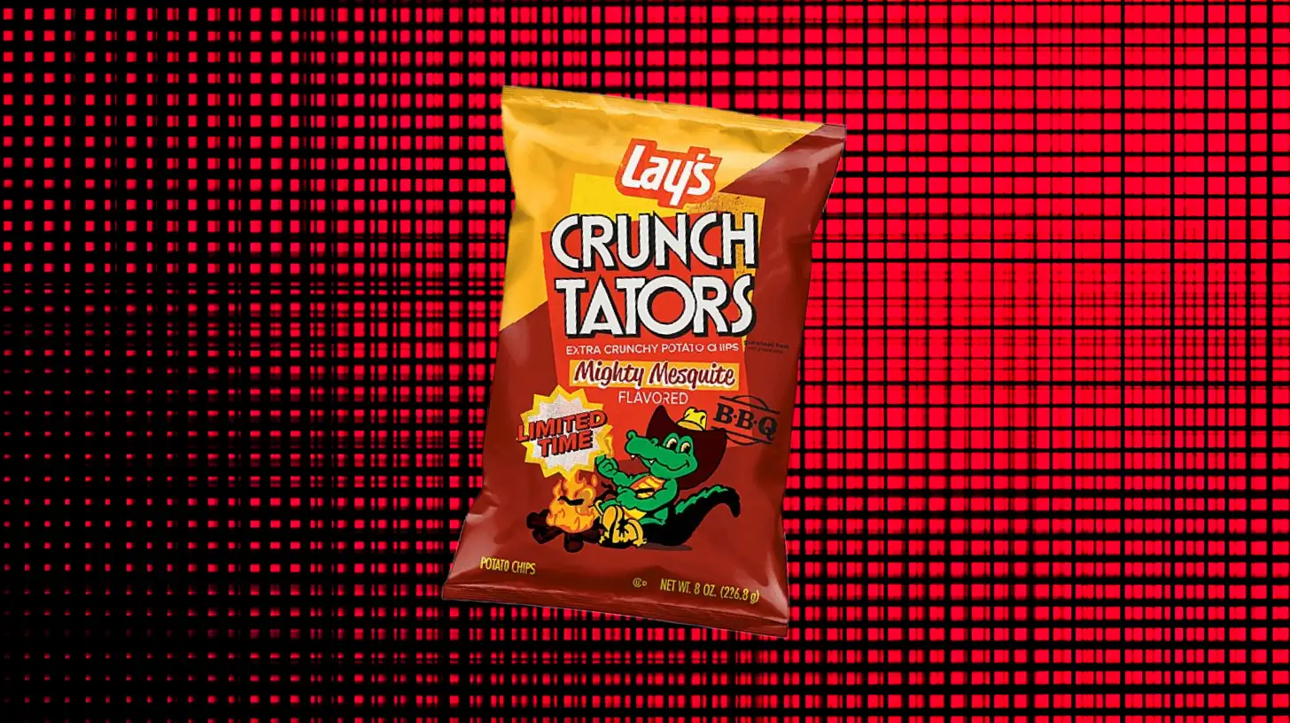 Lay's Crunch Tators Mighty Mesquite BBQ bag with gator mascot