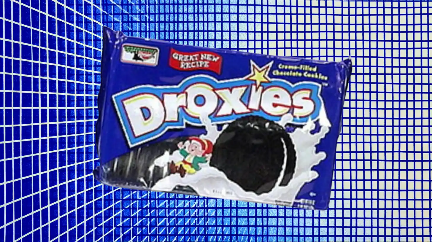 Keebler Keebler Droxies creme-filled chocolate sandwich cookie package with the Keebler elf