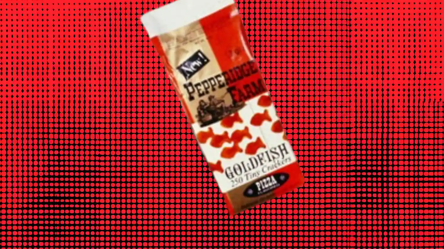 Pepperidge Farm Vintage Pepperidge Farm Goldfish Pizza tiny crackers box on red