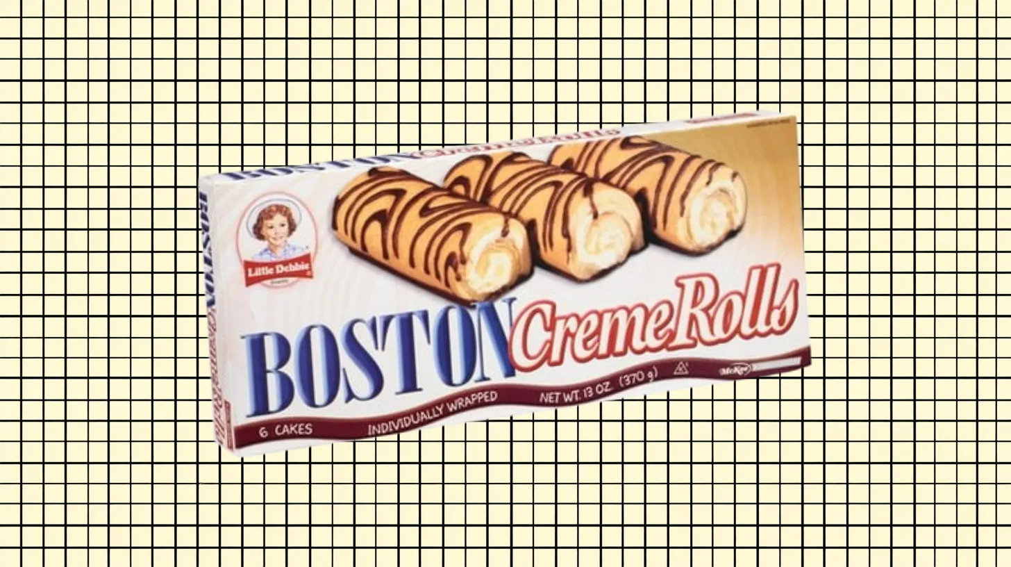 McKee Foods Little Debbie Boston Creme Rolls box with chocolate-drizzled cakes