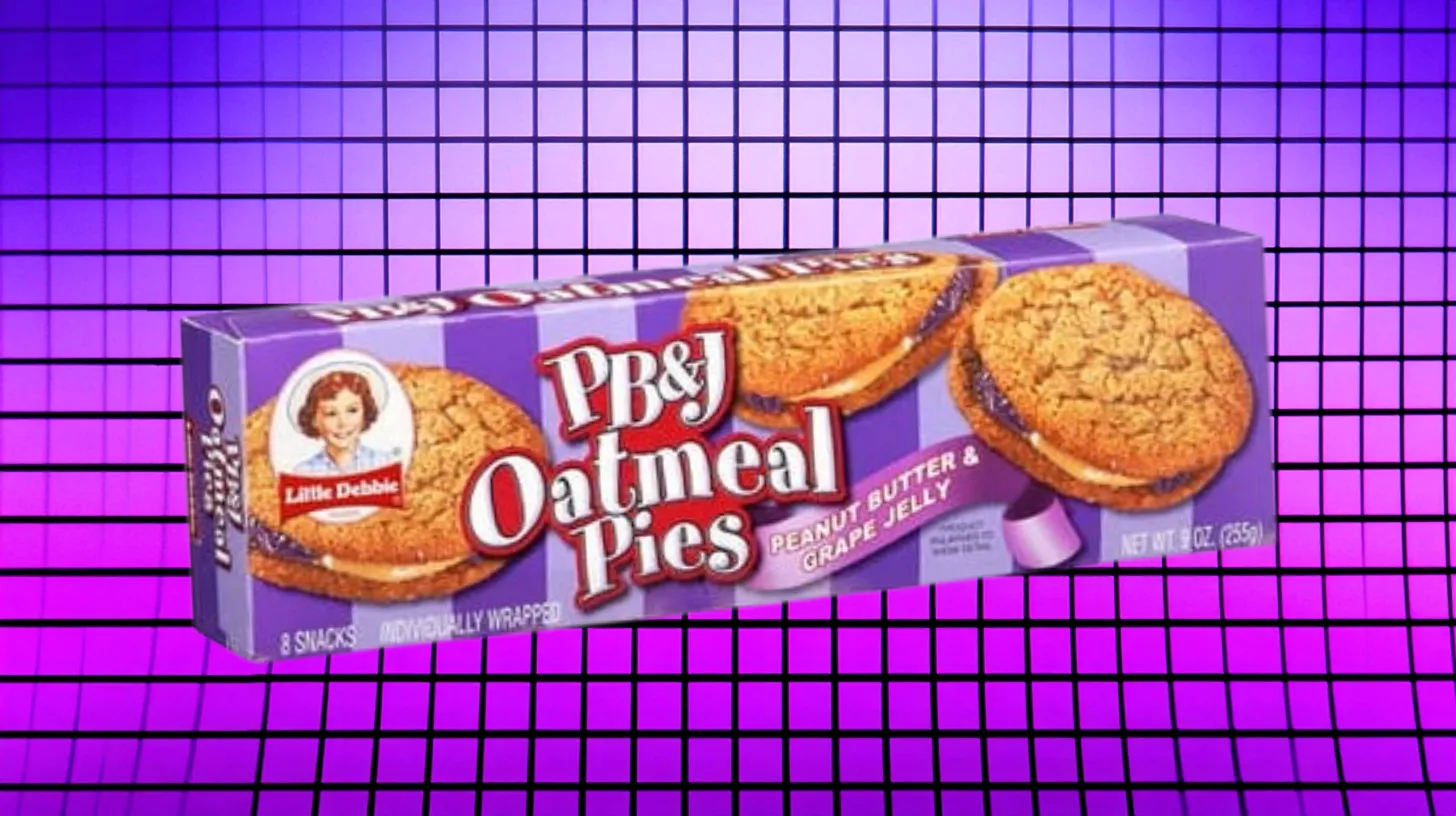 McKee Foods Little Debbie PB&J Oatmeal Pies purple box with sandwich cookies