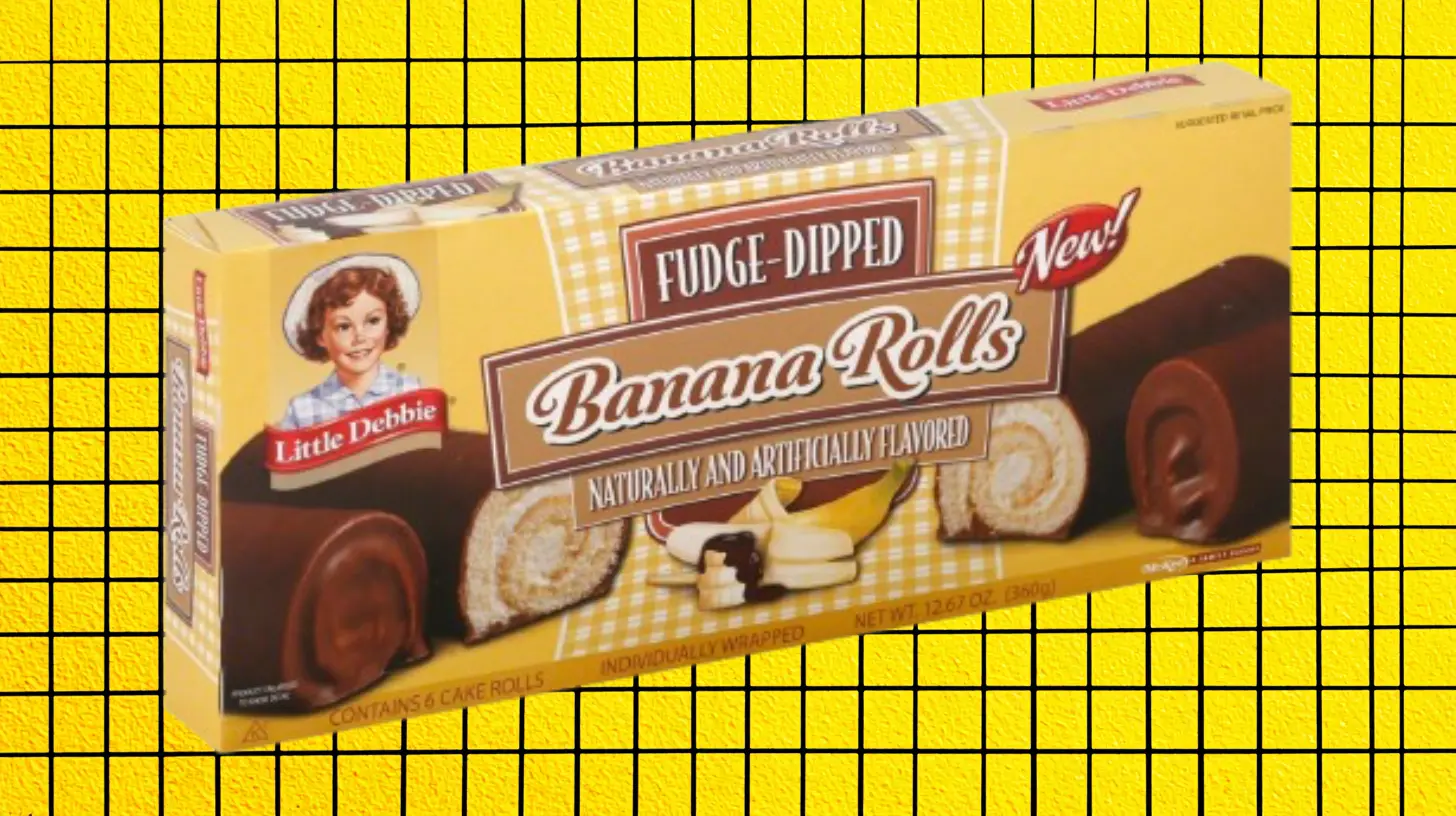McKee Foods Little Debbie Fudge-Dipped Banana Rolls box with chocolate cake rolls