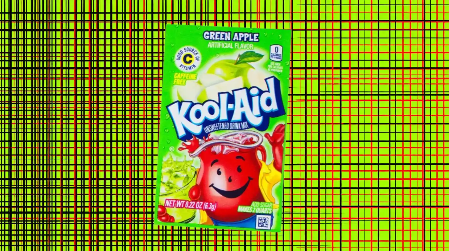 Kraft Heinz Kool-Aid Green Apple drink mix packet with smiling pitcher mascot