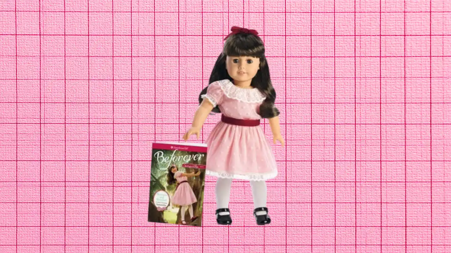 Mattel Samantha Parkington American Girl doll in pink dress with Beforever book