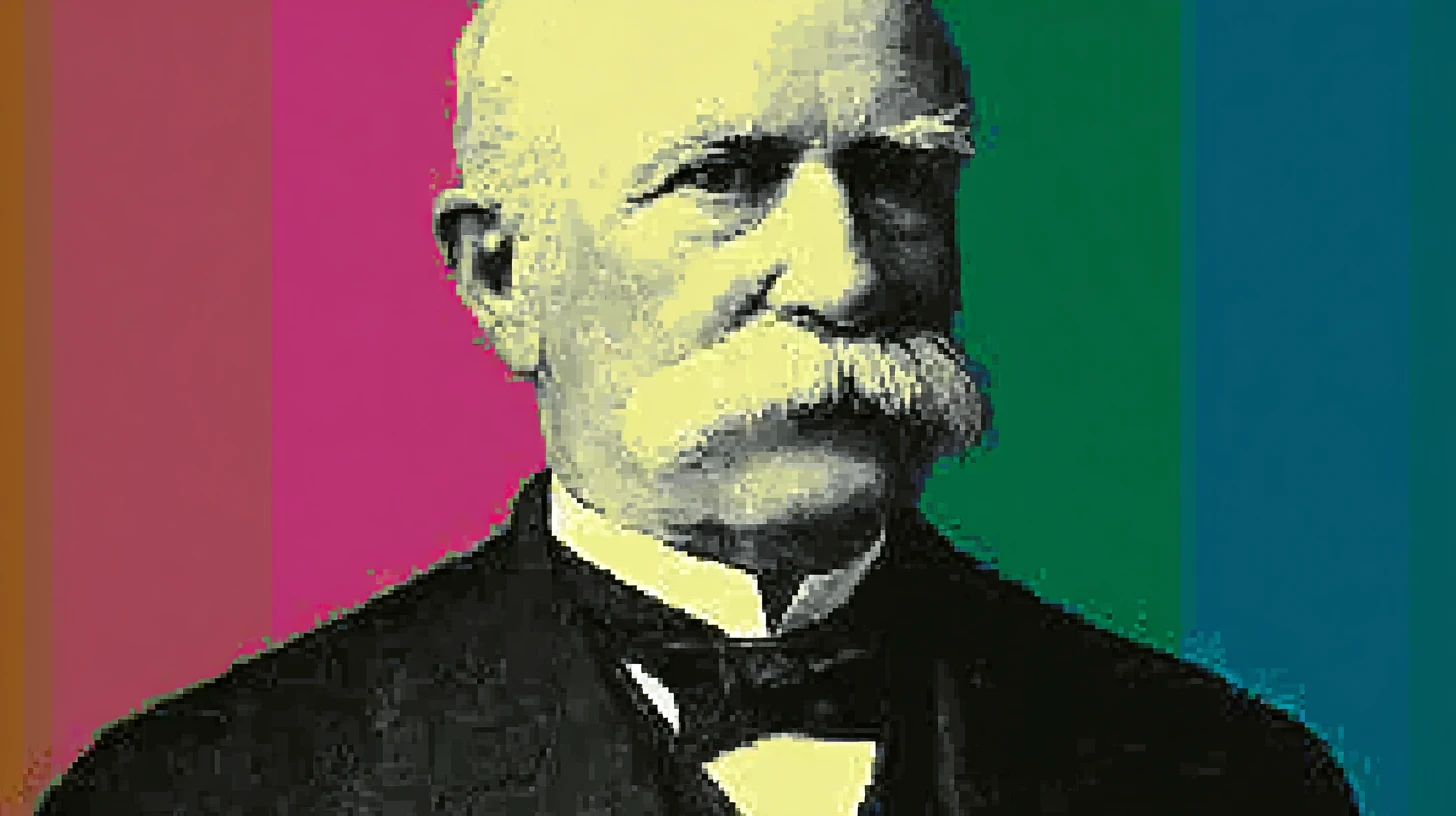 Dr. William Worrall Mayo, who opened the Rochester practice that became Mayo Clinic © History Oasis Pop art portrait of Dr. William Worrall Mayo, founder of the Mayo Clinic, with his long white mustache over rainbow stripes