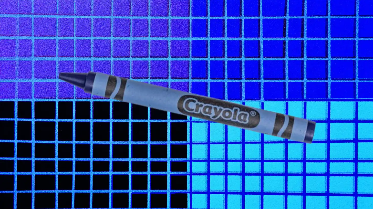 Crayola crayon with pale blue wrapper and dark navy tip