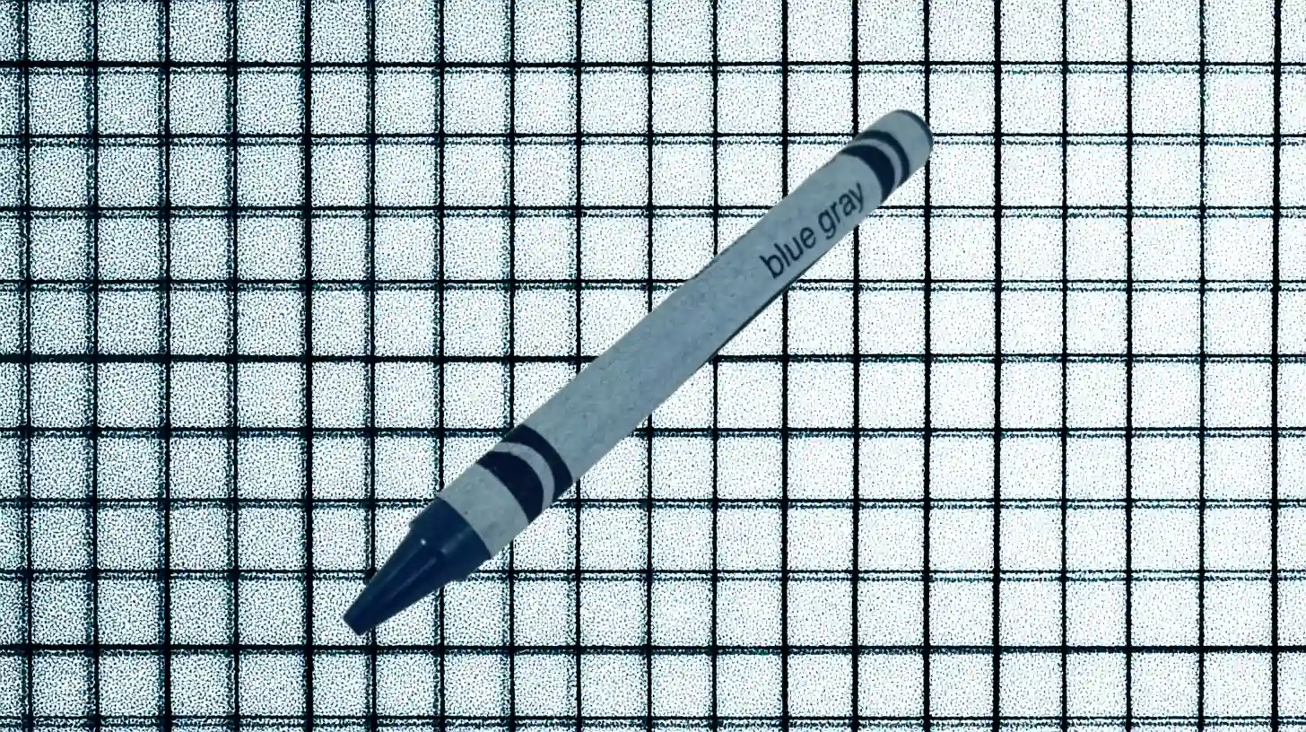 Crayola Blue Gray crayon with gray wrapper and dark navy tip