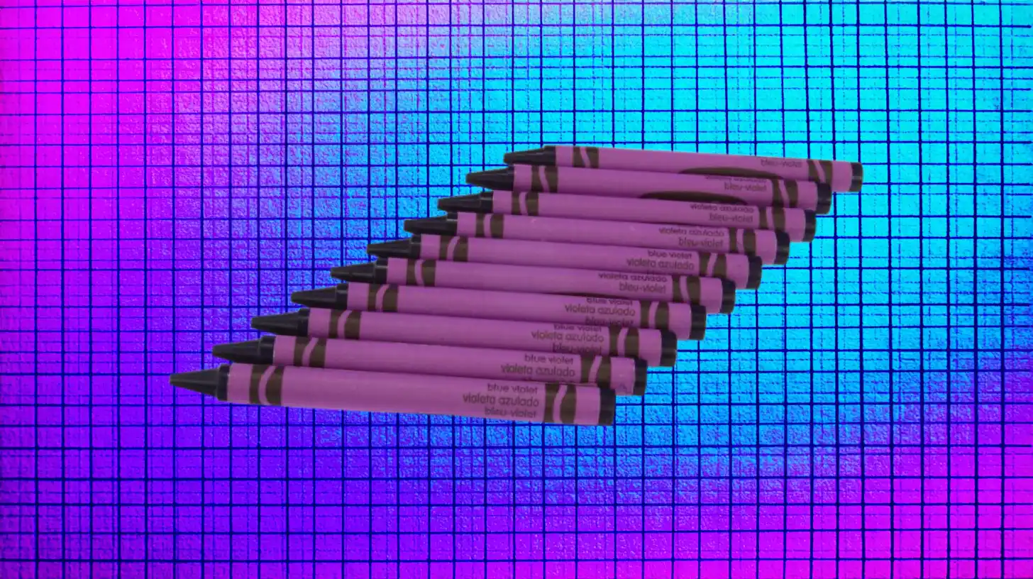 Stack of Crayola Blue Violet crayons with pink-purple wrappers