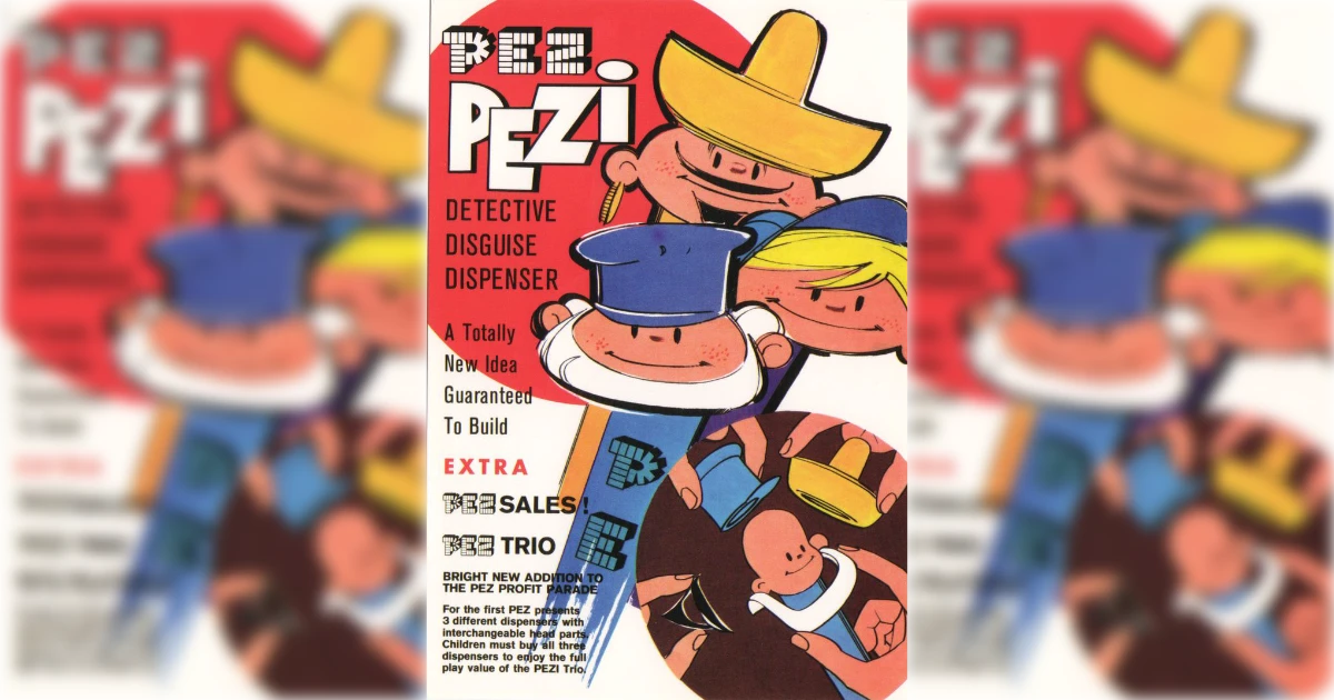 PEZ PEZ Pals PEZi Detective Disguise Dispenser trade ad with cartoon boys