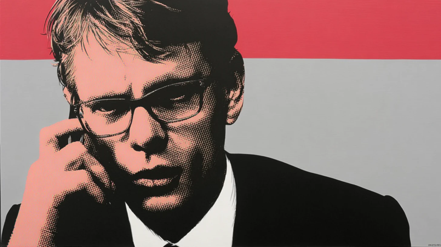 Christian Sewing © History Oasis Christian Sewing in glasses, hand to face, halftone pop-art portrait